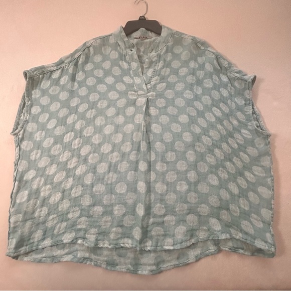 FLAX  Women’s Light Blue Polka Dot Linen Spartan Pullover Boxy Top Blouse Sz S - Picture 8 of 16